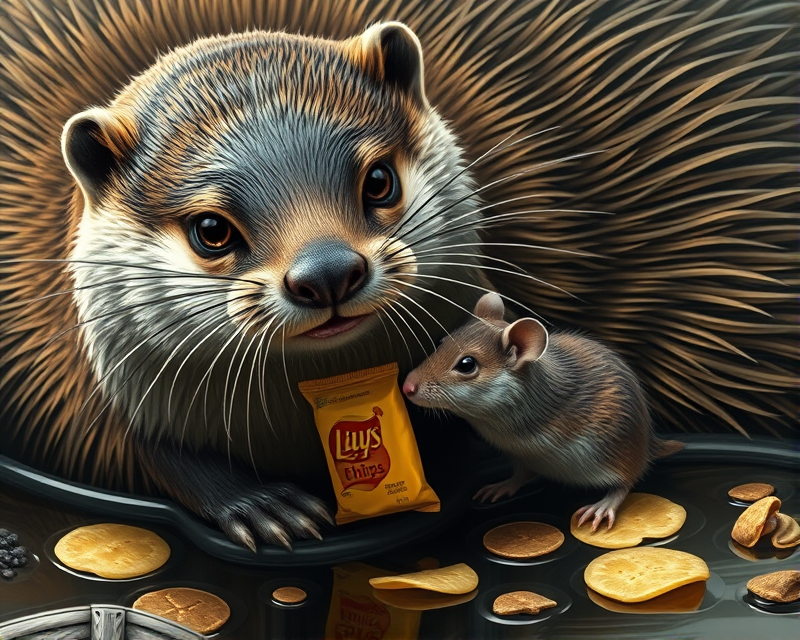 otter, mouse, potato chip